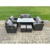 Fimous Wicker PE Rattan Furniture Garden Dining Set Outdoor Height Adjustable Rising lifting Table Love Sofa Chairs With Footstools