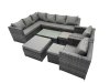 Fimous Outdoor Rattan Rectangular Coffee Table Corner Sofa Sets Garden Furniture Set with 2 Chairs 3 Stools Dark Grey Mixed