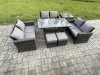 Fimous Wicker PE Rattan Garden Furniture Sets Outdoor Lounge Sofa Set with Oblong Dining Table Double Seat Sofa Side Table 2 Small Footstools Dark Grey Mixed