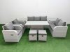 Fimous PE Rattan Garden Furniture Set Reclining Chair Sofa Double Love Seat 2 Seater Sofa Lounge Set Adjustable Lifting Dining or Coffee Table 2 Stools 2 Side Table Light Grey