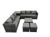 Fimous 8 Seater Garden Outdoor Rattan Furniture Set Patio Corner Sofa Coffee Table with 2 Small Stools Dark Grey