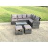 Fimous 8 Seater High Back Rattan Garden Furniture Set Corner Sofa With Oblong Coffee Table Stools