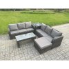 Fimous Outdoor Lounge Sofa Set Rattan Garden Furniture Set with Rectangular Coffee Table Big Footstool 3 Seater Sofa Side Table Dark Grey Mixed