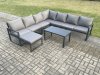 Fimous Aluminium Patio Outdoor Garden Furniture Lounge Corner Sofa Set with Oblong Coffee Table Big Footstool Dark Grey