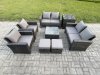 Fimous Rattan Garden Furniture Set 8 Seater Patio Outdoor Lounge Sofa Set with Square Coffee Table Double Seat Sofa Side Table 2 Small Footstools Dark Grey Mixed