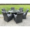 Fimous Outdoor Rattan Garden Furniture Dining Set Table And Chair Set Wicker Patio 6 Chairs Plus Round Clear Tempered Glass Table