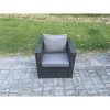 Fimous Outdoor Garden Furniture Set Patio Rattan Rectangular Dining Table Lounge Sofa Chair with 2 Side Table Big Footstool 2 Small Stools 8 Seater Dark Grey Mixed