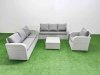Fimous 7 Seater Poly Rattan Outdoor Garden Furniture Square Coffee Table Sofa Set Patio 3 Seater Sofa Reclining Chair 3 Seater Sofa Side Table Light Grey