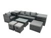 Fimous Outdoor Coffee Table Sofa Armchair Set with 2 Side Tables Big Stool 2 Small Footstools Garden Furniture Set Dark Grey Mixed