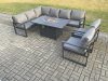 Fimous Aluminium Outdoor Garden Furniture Corner Sofa Gas Fire Pit Dining Table Sets Gas Heater Burner with 2 Chairs Dark Grey 8 Seater