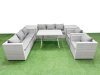 Fimous 8 Seater Garden Furniture Set PE Ratten Garden Sofa Set with Rectangular Dining Table 2 Side Tables Light Grey