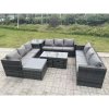 Fimous Outdoor Rattan Garden Furniture Lounge Sofa Set With Oblong Rectagular Coffee Table Big Footstool and 2 Small Stools Side Table