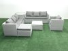 Fimous Wicker PE Rattan Sofa Garden Furniture Set with Armchair Square Coffee Table Big Footstool Side Table Light Grey Mixed