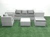 Fimous Garden Outdoor Furniture Set 5 Seater Rattan Sofa Set with Big Footstool Armchair 2 Side Tables Light Grey Mixed