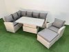 Fimous 8 Seat Rattan Outdoor Garden Furniture Corner Sofa Set Adjustable Lifting Dining or Coffee Table Set with Footstool Light Grey