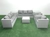 Fimous Outdoor Rattan Sofa Garden Furniture Set with 2 Armchairs Square Coffee Table 2 Side Tables Light Grey Mixed