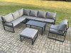 Fimous Aluminium Garden Furniture Set Outdoor Indoor Lounge Corner Sofa Chair Oblong Coffee Table Sets with Big Footstool Dark Grey