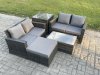 Fimous Wicker Rattan Garden Furniture Sofa Set with Rectangular Coffee Table Double Seat Sofa Big Footstool Side Table 5 Seater Outdoor Rattan Set Dark Grey Mixed