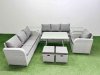 Fimous 8 Pieces Outdoor PE Rattan Garden Furniture with Cushions Reclining Chair 2 Side Tables 2 Small Stools Light Grey