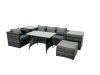 Fimous Outdoor Dining Table Sofa Armchair Set with 2 Side Tables Big Footstool Garden Furniture Set Dark Grey Mixed