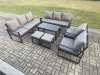Fimous Aluminium Outdoor Garden Furniture Lounge Sofa 2 PC Chairs Oblong Coffee Table Sets with 2 Small Footstool Dark Grey