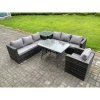 Fimous 7 Seater Wicker PE Rattan Garden Dining Set Outdoor Furniture Sofa with Patio Dining Table Side Table Armchair Dark Grey Mixed
