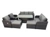 Fimous Rattan Garden Furniture Dining Set 9-seater Patio Height Adjustable Rising Lifting Table Sofa Sets with 2 Big Footstool Dark Grey Mixed