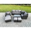 Fimous 8 Seater Rattan Garden Furniture Set Patio Outdoor Lounge Sofa Set with Rectangular Coffee Table 3 Footstools 3 Seater Sofa Side Table Dark Grey Mixed