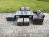 Fimous 7 Seater Wicker Rattan Garden Furniture Rising Table Set with 3 Footstool Double Seat Sofa Dark Grey Mixed