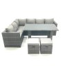 Fimous Outdoor Lounge Rattan Corner Sofa Set Garden Furniture with Small FootStools 6 Seater