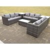 Fimous Outdoor Rattan Garden Furniture Lounge Sofa Set With Oblong Coffee Table And 2 Side Tall Table
