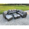 Fimous 10 Seater Outdoor Rattan Garden Furniture Set Conservatory Patio Sofa Coffee Table With Reclining Chair 3 Footstools 2 Side Tables Dark Grey Mixed