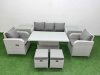 Fimous PE Rattan Garden Furniture Set Reclining Chair Sofa Lounge Sofa Set Adjustable Lifting Dining or Coffee Table 2 Side Table 2 Small Stools Light Grey