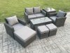 Fimous 7 Seater Outdoor Rattan Garden Furniture Set Patio Lounge Sofa Set with Coffee Table 3 Footstools Side Table Dark Grey Mixed