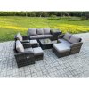 Fimous 10 Seater Garden Furniture Set Rattan Outdoor Lounge Sofa Chair With Tempered Glass Table 3 Footstools Side Table Dark Grey Mixed