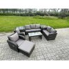 Fimous Outdoor Rattan Garden Furniture Set Rattan Lounge Sofa Set with Rectangular Coffee Table 2 Side Tables Big Footstool Dark Grey Mixed