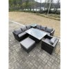 Fimous 8 Seater PE Rattan Corner Sofa Set Rising Adjustable Dining Table Set High Side Coffee Table With Arm Chair Big Footstool