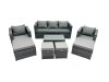 Fimous Outdoor Coffee Table Sofa Armchair Set with 2 Big Stools 2 Small Footstools Garden Furniture Set Dark Grey Mixed