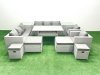 Fimous Rattan Garden Furniture Dining Set 12 Seater Lounge Sofa Chair Dining Table Set with 4 Footstools 2 Side Tables Light Grey Mixed