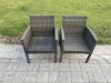 Fimous Wicker PE Outdoor Rattan Garden Furniture Arm Chair And Table Dining Sets 4 Seater Rectangular Table Dark Grey Mixed