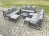 Fimous Aluminium Outdoor Garden Furniture Set Patio Lounge Sofa with Square Coffee Table 2 Side Tables 3 Footstools Conservatory Set Dark Grey