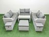Fimous 9 Seater PE Wicker Rattan Furniture Sofa Sets with Oblong Coffee Table 2 Seater Love Sofa 3 Stool 2 Side Table Light Grey