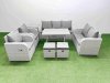 Fimous PE Rattan Garden Furniture Set Outdoor Rectangular Dining Table Sofa Set with Reclining Chair 2 Small Stool Side Table Light Grey