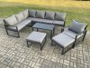 Fimous Aluminum 9 Seater Outdoor Lounge Corner Sofa Set Garden Furniture Sets with Oblong Coffee Table Chair 2 Big Footstool Dark Grey