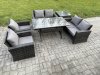 Fimous Rattan Garden Furniture Set 6 Seater Patio Outdoor Lounge Sofa Set with Oblong Dining Table Double Seat Sofa Side Table Dark Grey Mixed