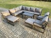 Fimous Aluminum 11 Seater Outdoor Lounge Corner Sofa Set Garden Furniture Sets with Oblong Coffee Table 3 Chairs 2 Big Footstools Dark Grey