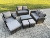 Fimous Rattan Garden Furniture Set 8 Seater Patio Outdoor Lounge Sofa Chair Set with Rectangular Coffee Table 3 Footstools Dark Grey Mixed