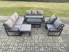 Fimous Aluminium Outdoor Garden Furniture Lounge Sofa 2 PC Chairs Oblong Coffee Table Sets with 3 Footstools Dark Grey