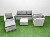 Fimous PE Rattan Garden Furniture Set Reclining Chair Sofa Lounge Sofa Set Square Coffee Table Side Table Big Footstool Light Grey