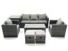 Fimous Rattan Garden Furniture Set Outdoor Lounger Sofa with Coffee Table 2 Armchair 2 Small Footstools Side Table Dark Grey Mixed